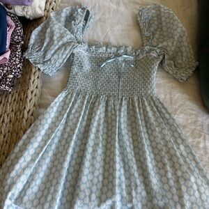 Hill House Home maxi dress with puff sleeves in blue shell baroque